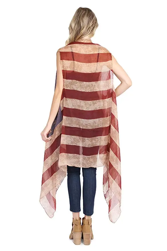 Ameerika Lipu Kampsun, 4. juuli USA Tähtede ja Triipudega Muster Kerge Sall Kimono Vest