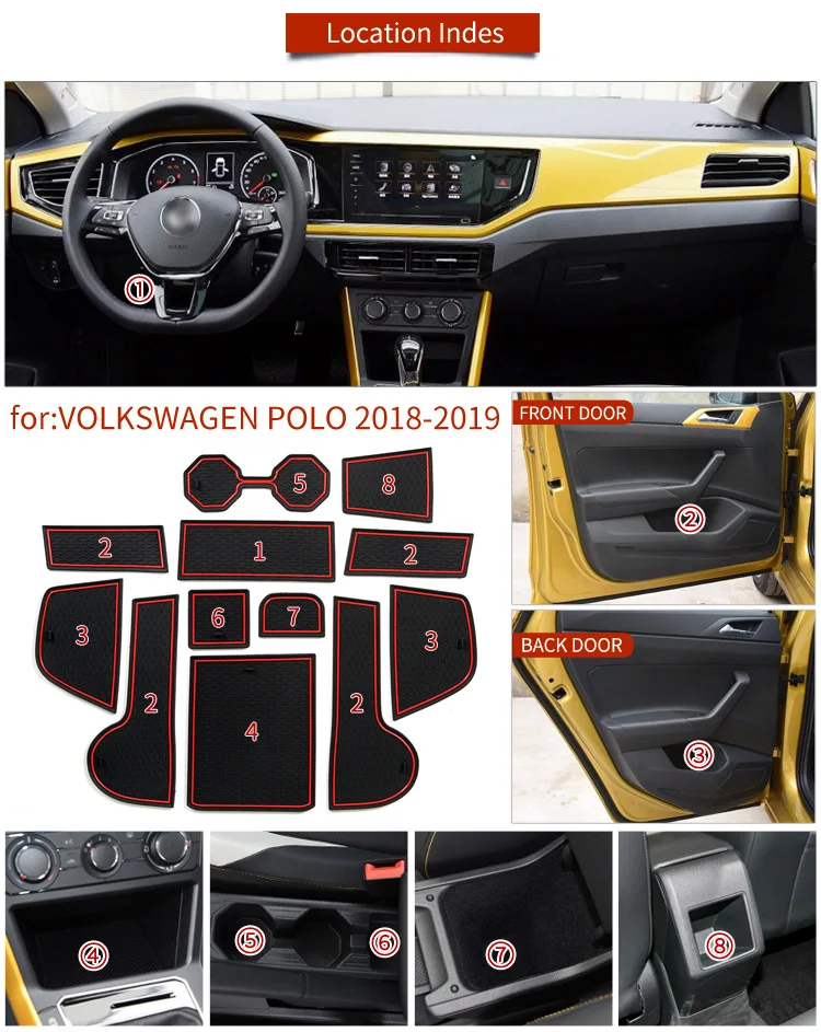 Anti-Slip Matt VW POLO MK6 2018 2019 Volkswagen Telefoni Värava Ava Matid Cup Kummist Padjad, Vaip Auto Tarvikud Kleebised