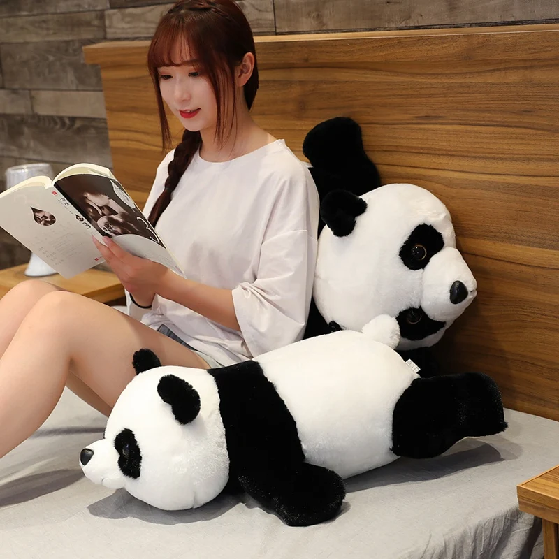 Armas 50cm-90cm Tõetruu Küülikute Karva Lamades Panda Palus Mänguasjad Pehme Multikas Loomade Must ja Valge Täistopitud Nukk Magab Padi