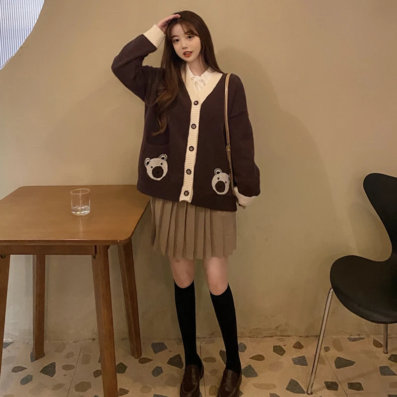 Armas Kawaii JK Cardigan Kampsun Naiste Korea Harajuku V-Kaelus Pikk Varrukas Ülerõivad Sügis-Talv Streetwear Kudumise Tops Tüdruk