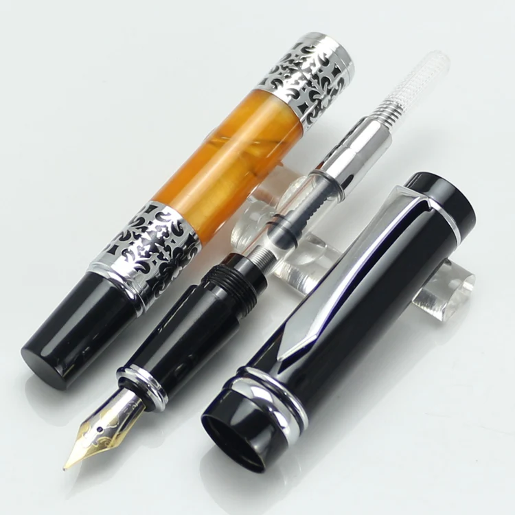 BOOKWORM 675 Silver Lill, Kollane Selluloidi Rollerball Pen / Fountain Pen valida parim kingitus