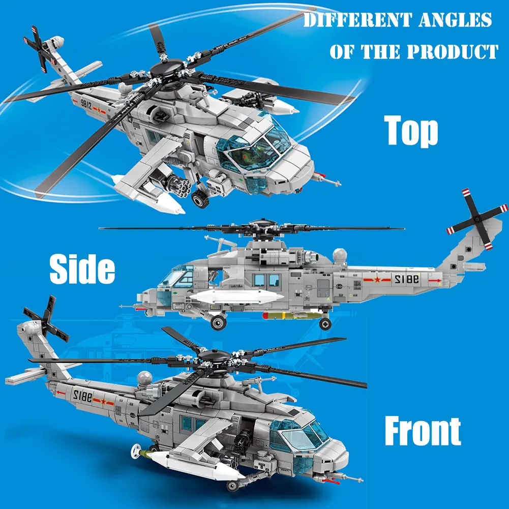 BZDA WW2 Sõjaväe Helikopter mänguasjad Plokid, Tellised Z-20 Helikopterite Rünnaku Plokid Õhusõiduki Mereväe Relvastatud Sõdur Mudel Lapsed Kingitus
