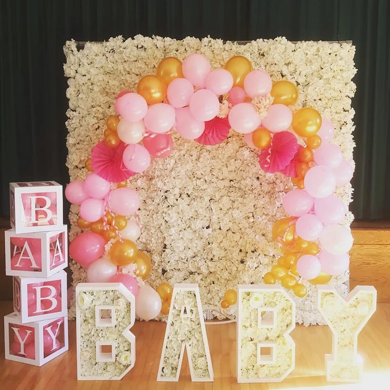 Baby Shower Teenetemärgi A-Z tähestik läbipaistev nimi letter box õhupallid Soolise Paljastada sünnipäeva poiss, tüdruk Baby shower decor