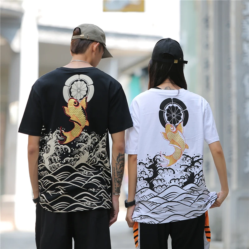 Bebovizi Jaapani Harajuku Stiilis Tshirt Hip-Hop Tänava T-Särk Karpkala Lained Print T-särgi Suvel Meeste Puuvillased Lühikese varrukaga, kanna Tees