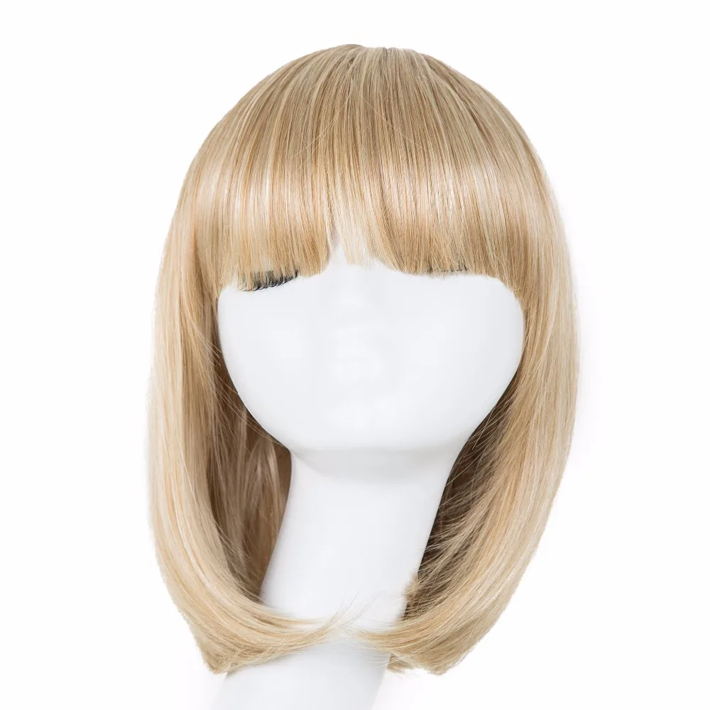 Blond Parukas Fei-Show Sünteetiline Kuumakindel Lühike Laineline Hairpiece Halloween Kostüüm Pool Naised Karneval Õpilane Bob Juuksed