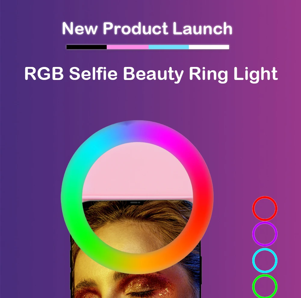 Clip-RGB Selfie Ringi Tuli Mobiiltelefoni LED Fotograafia Ringi Lamp Meik studio 15 Värvid Rõngasvalgusti Youtube Video