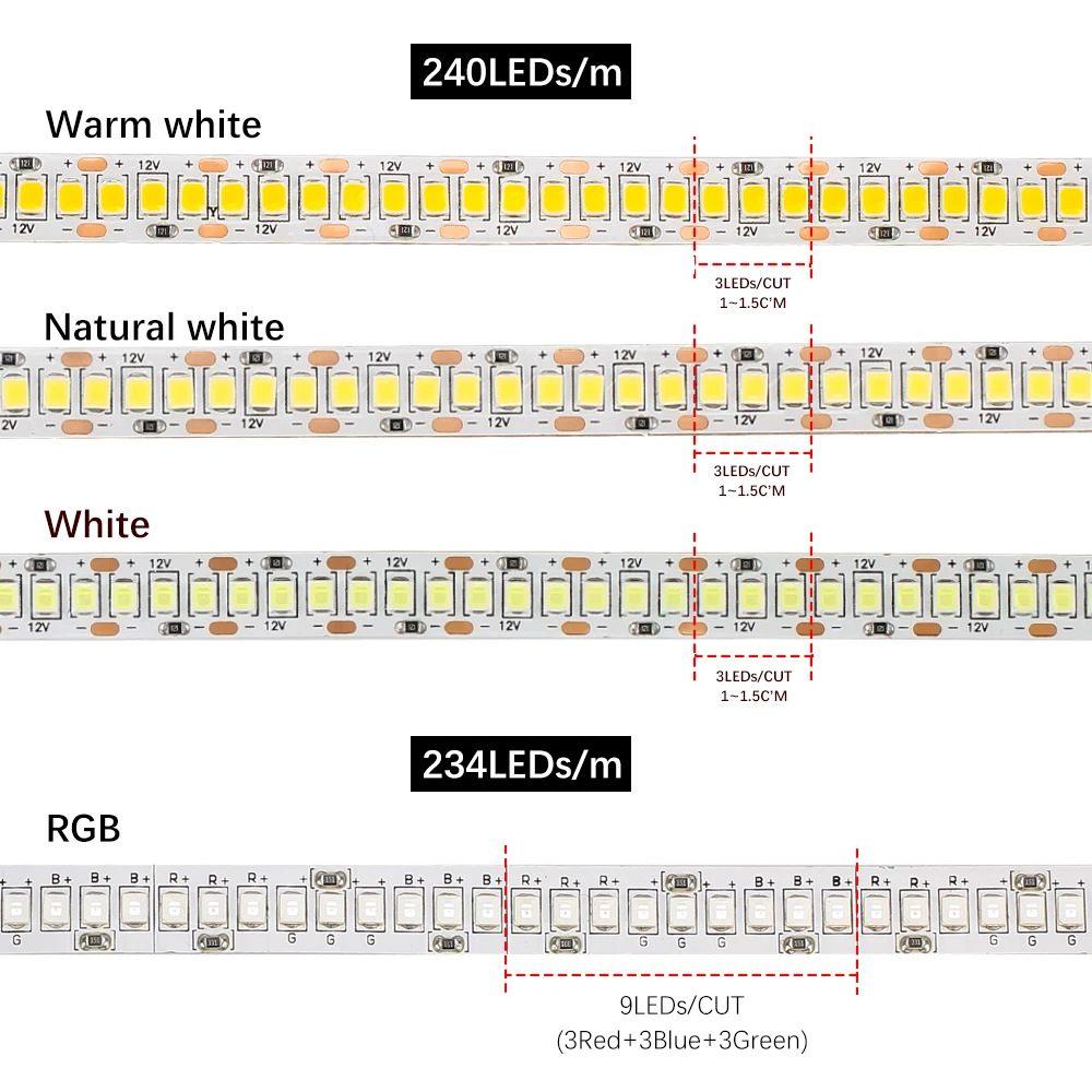 DC12V LED Riba 2835 SMD 240LEDs/m 5M/Palju Kõrge Heledus, IP20, LED Paindlik Ribad Valgus RGB ,Naturaalne Valge,Soe Valge,Valge