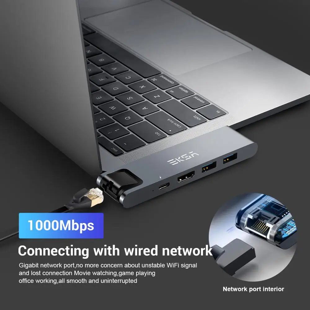 EKSA ET-29L USB-C-HUB 4K Ethernet RJ45 Thunderbolt 3 USB 3.0 Adapter HDMI-ühildub MacBook Pro 13 15 USB-C-Tüüpi RUMMU