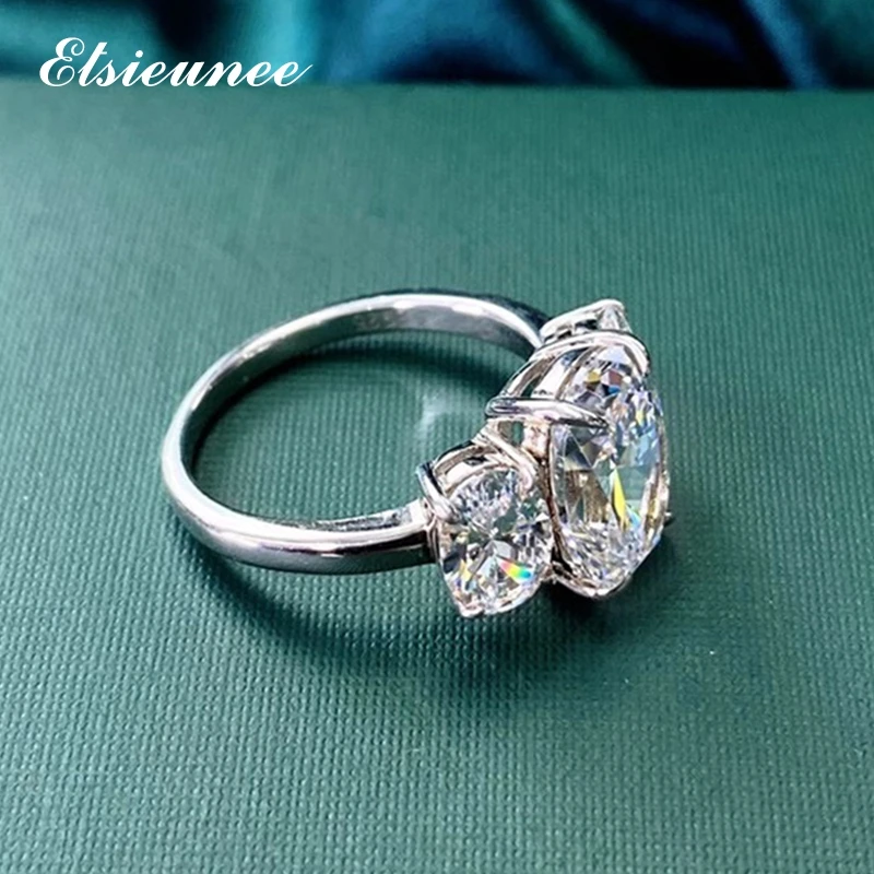 ELSIEUNEE parima Kvaliteediga 925 Sterling Silver Ovaal Lõigatud Simuleeritud Moissanite Pulm Engagement Diamond Ring Hulgimüük Ehted