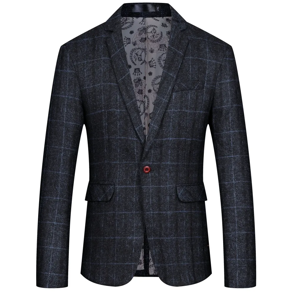 Elegantne Meeste Tweed Blazer Mood Triibuline pluus Lihtne Klassikaline Ülikond Pulm Mantel Klapp Tasku Üks Nupp Bleiser Mees