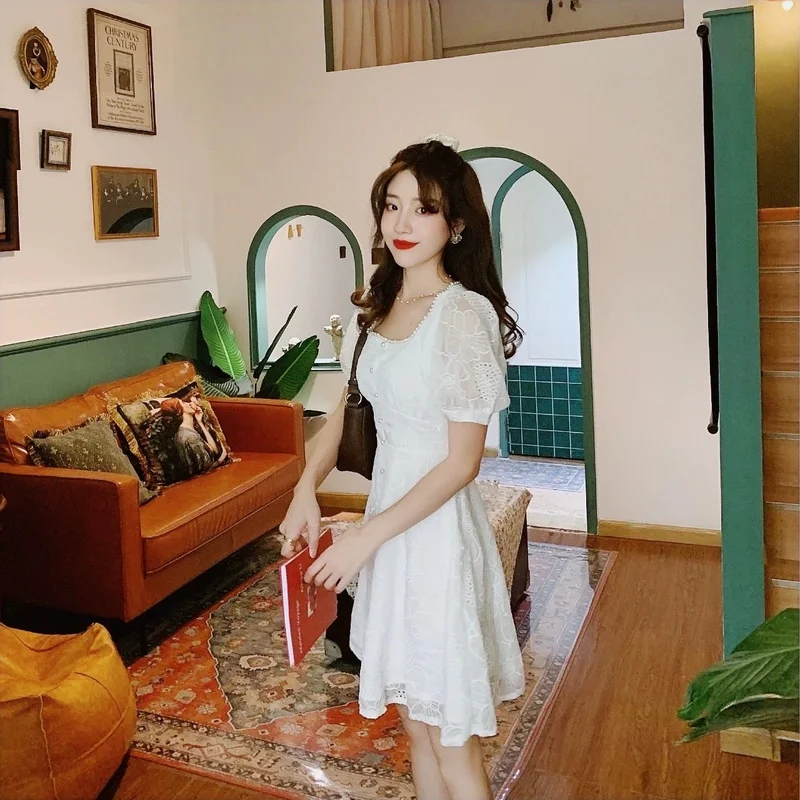 Elegantne Naiste Kleit Sifonki Puhvis Varrukad Pool Kleit Office Lady Suvel 2020 Korea Stiilis Prantsuse Vintage Retro Kleit Naiste 2020