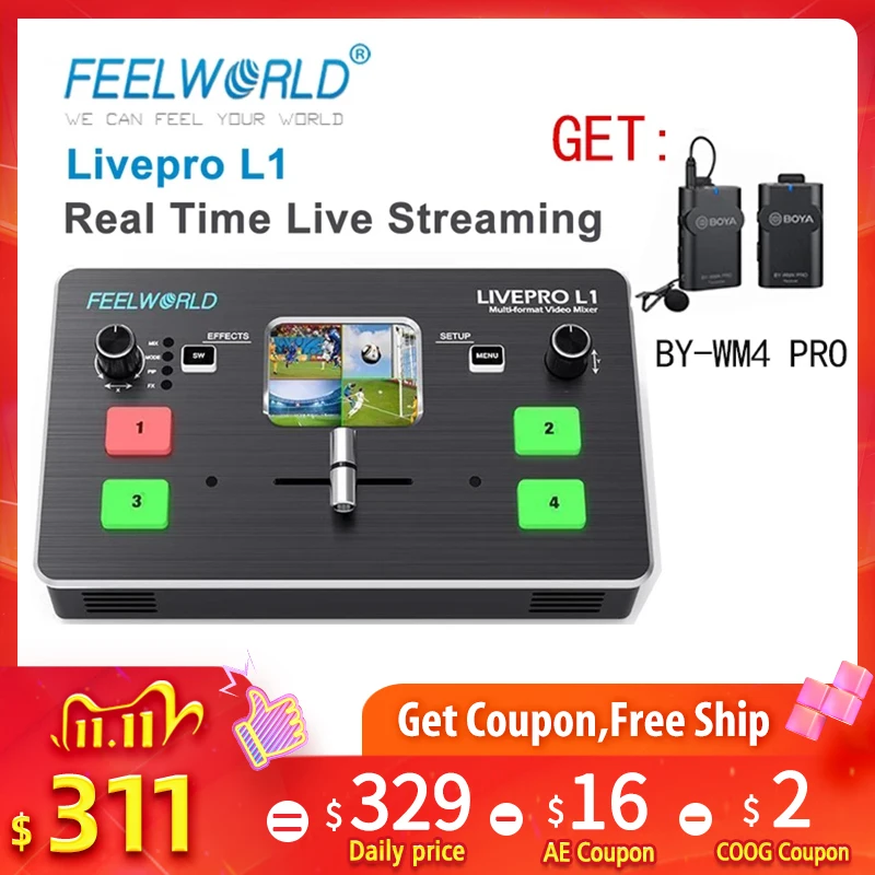 FEELWORLD LIVEPRO L1 Multi-formaadis Video Switcher Mixer 4 x HDMI Kaabli abil Ühilduva mitme kaamera live streaming VS Blackmagic Atem