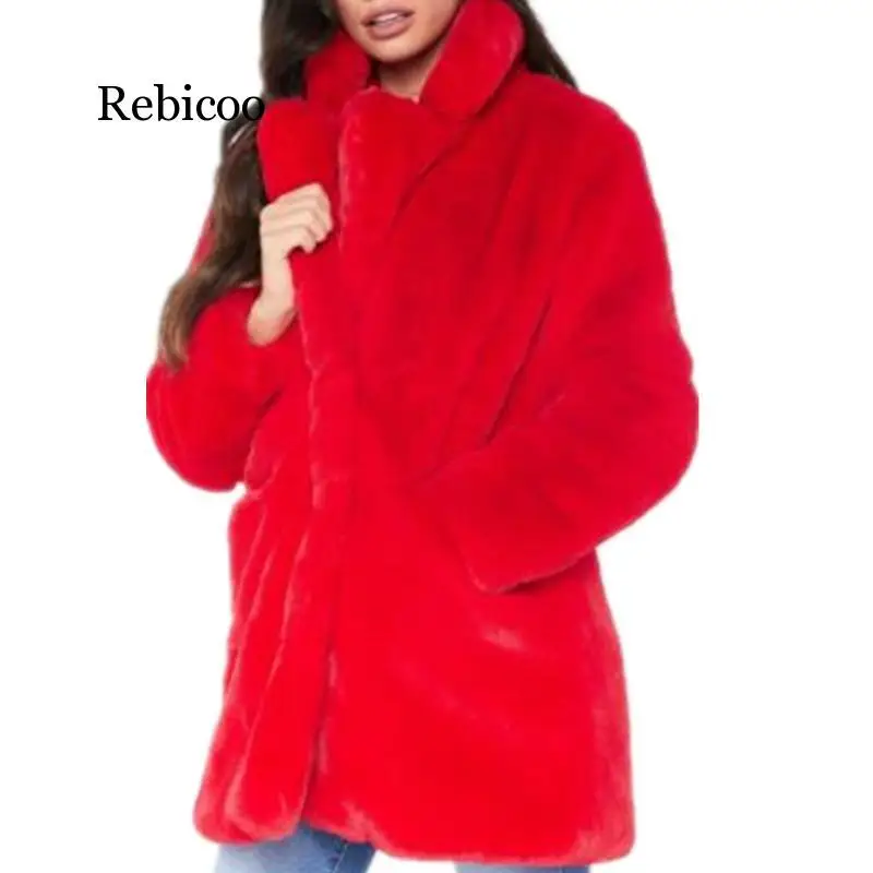 Faux Fur Coat Naiste Pika Varrukaga Soe Keskmise pikkusega ja värviga Jope Pluss Suurus Talve Kasukas Kampsun, Küülik Karusnaha OutwearAS911