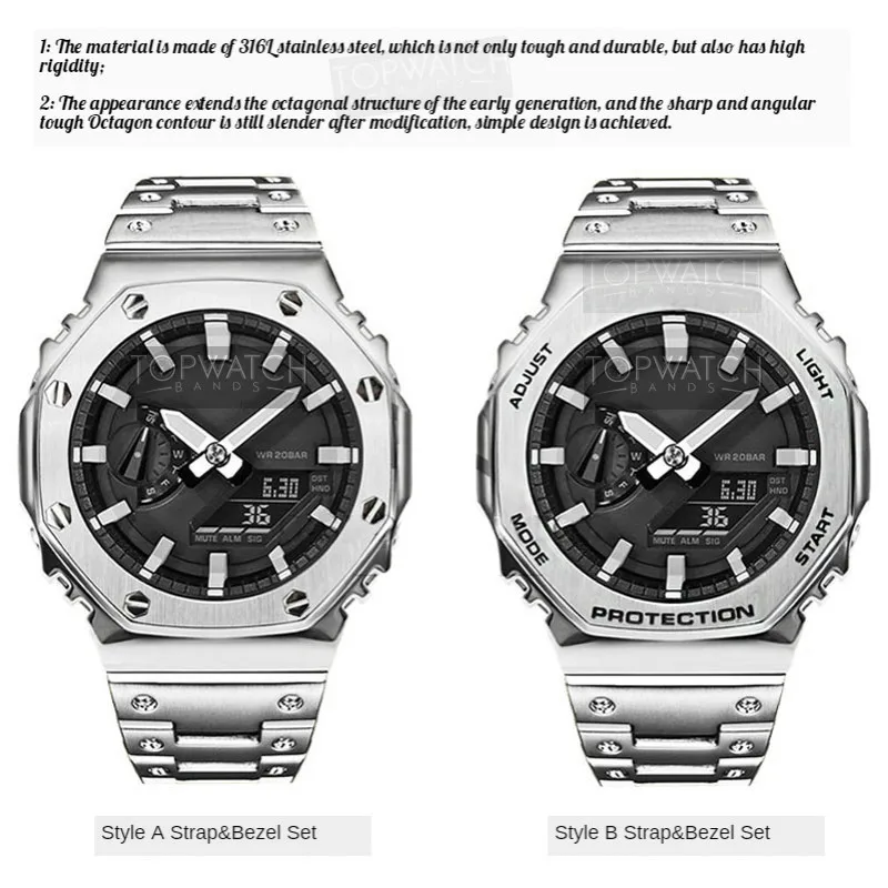 GA2100 Hõbedane Komplekt Watch Muutmine Watchband Raam Metallist, Roostevabast Terasest Watch Band Rihm Juhul Vaata Käevõru GA2110 GA-2100