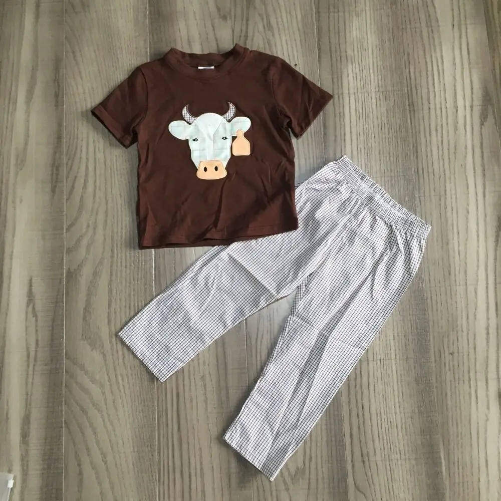 Girlymax riided beebi poiss kuulu komplekti poiss pruun lehm pea särk ruuduline hall püksid