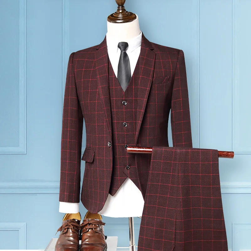 HOO 2020 British fashion vabaaja ülikond, ülikond kolme-töö mehed grid töö sobiks