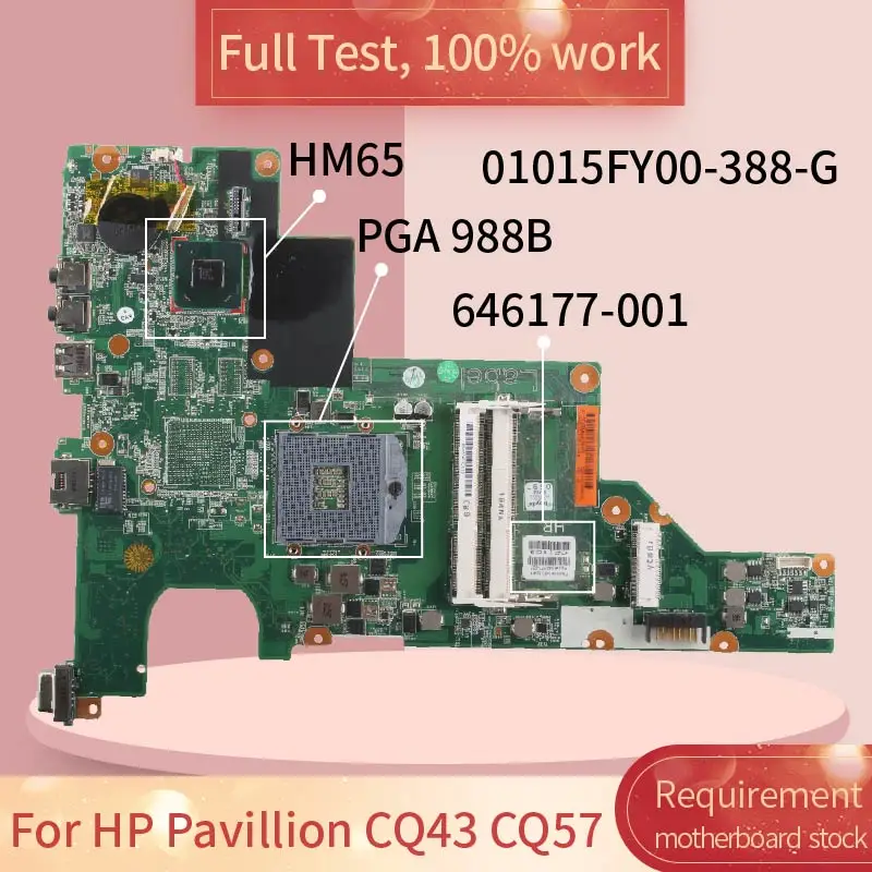 HP Pavillion CQ43 CQ57 01015FY00-388-G 646177-001 HM65 PGA 988B Sülearvuti emaplaadi Emaplaadi kogu katse tööd
