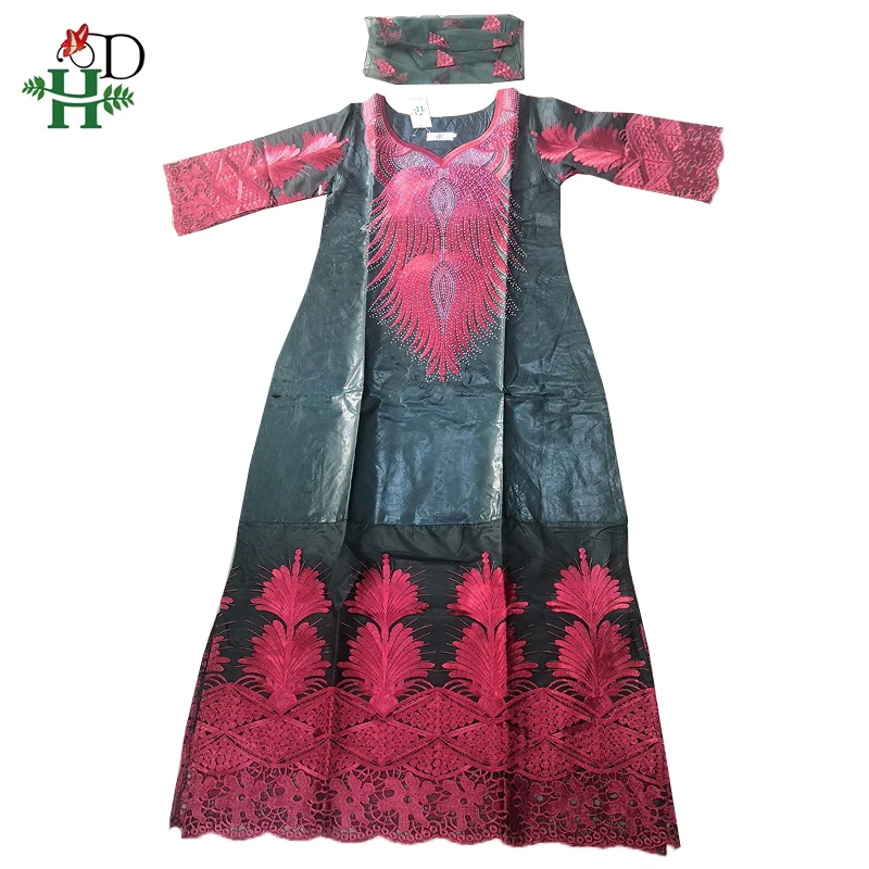 H&D tikandid lilled kleidid aafrika riided naistele traditsiooniline bazin riche maxi kleit naiste nigeeria gele headtie