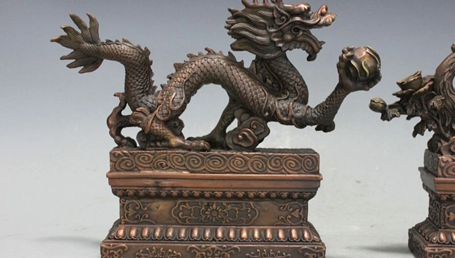Hiina Royal fengshui Pronks vask soodne Dragon phoenix Kuju 23cm