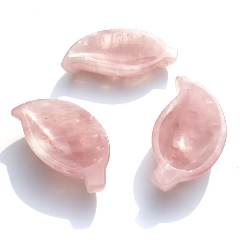 Hot Müük !!! 1 Tk käsitsi valmistatud lehtede kujuline naturaalne roosa kvarts kristall kauss