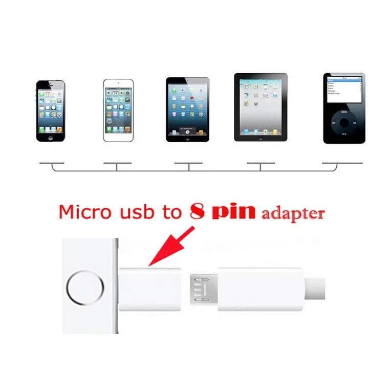 Hulgi-8 pin Micro Adapter iphone 7 6 5S 5 Lüliti Adapter Micro-USB 2.0 Adapter iphone ipad IOS 10.x.x 50tk/palju