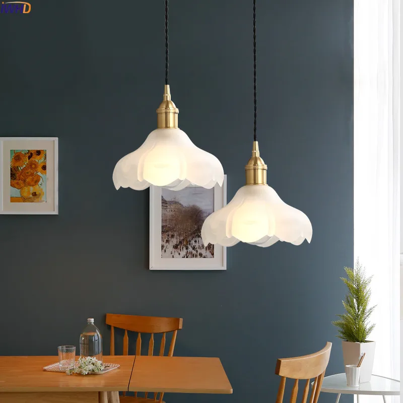 IWHD Põhjamaade Vask LED Ripats, Valgustid Dinning elutoas Rippus Tuled Valge Klaas Vintage Ripats Lambid Hanglampen