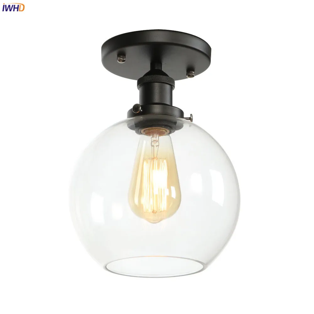 IWHD Tööstus-Decor Vintage Lae Lamp Köök, Veranda, elutuba Plafonnier Klaasist Palli laelambid Luminaria De Techo LED