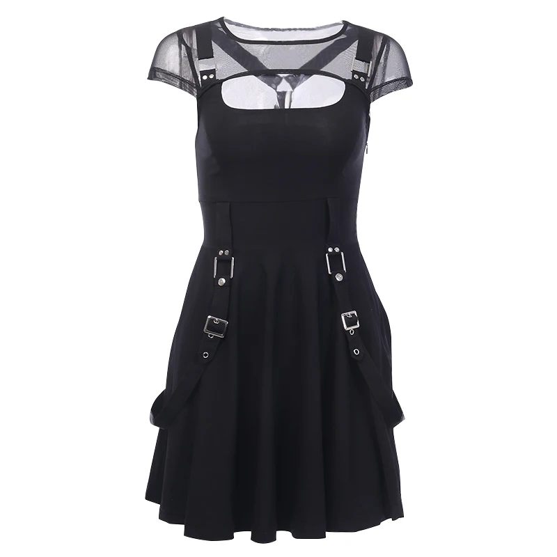 InsDoit Streetwear Seksikas Gooti Mini Kleit Silma Õõnes Välja Must Kleidid Naistele Harajuku Punk Lühike Kleit Suve-line Kleit