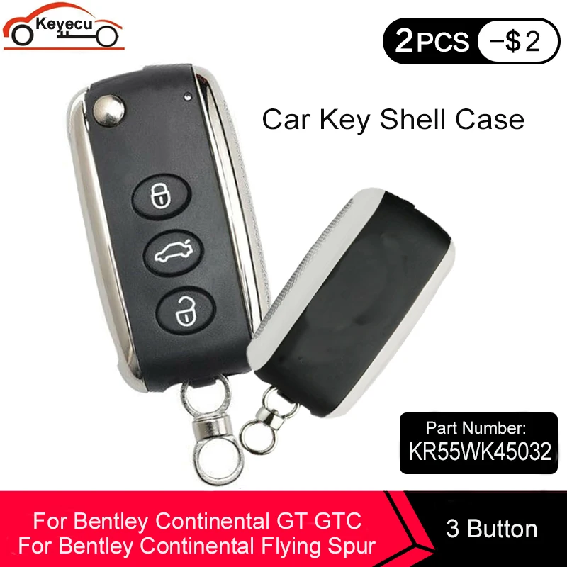 KEYECU 3 Nuppu Serveri Auto Key Shell Juhul Fob jaoks Bentley Continental GT GTC Mulsanne Arnage Flying Spur 2002 -14， KR55WK45032