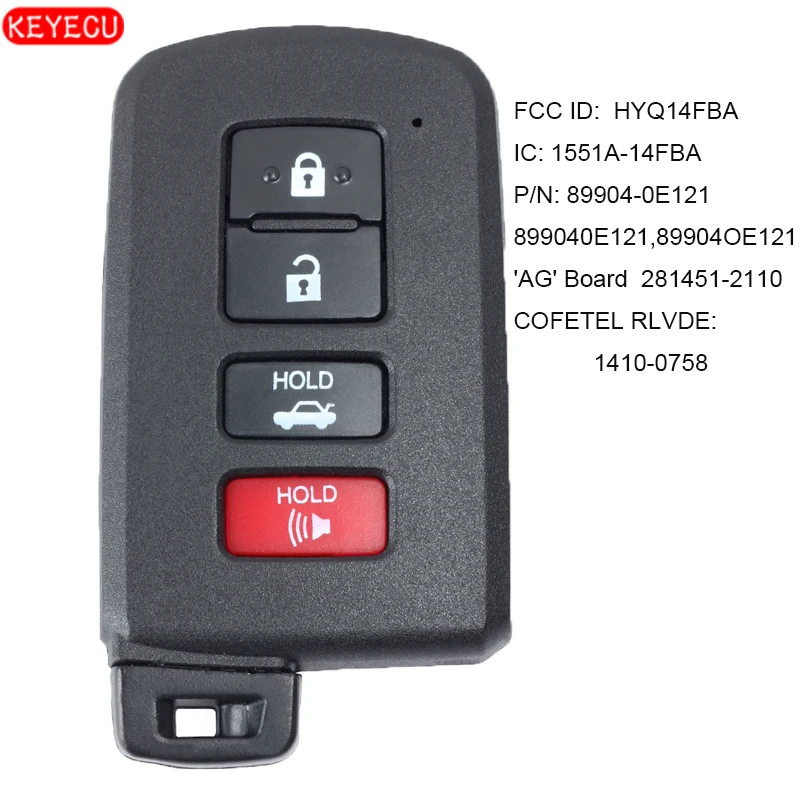 KEYECU Smart Key 8A Fob Toyota Sequoia Highlander-2019 FCC: HYQ14FBA - 281451-2110 , P/N: 89904-0E121