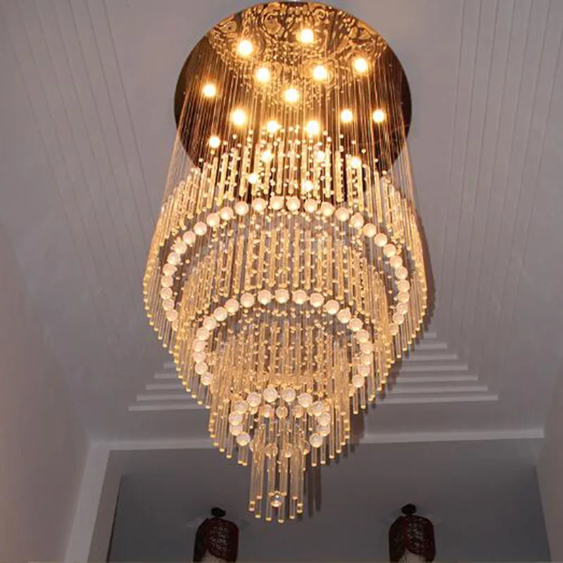 Kaasaegne LED Trepikoda Kristall Lühter Penthouse Hotel Restaurant Pikk K9 Crystal Lamp Villa Hall Lühter Home Valgustus
