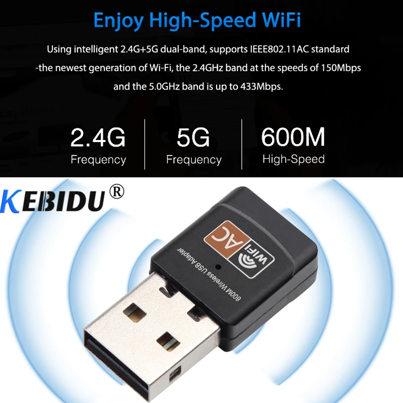 Kebidu 600Mbps USB WiFi Adapter 2,4 GHz, 5 ghz WiFi Antenn, PC Mini Traadita arvutivõrgu Kaardi Vastuvõtja Dual Band 802.11 b/n/g/a