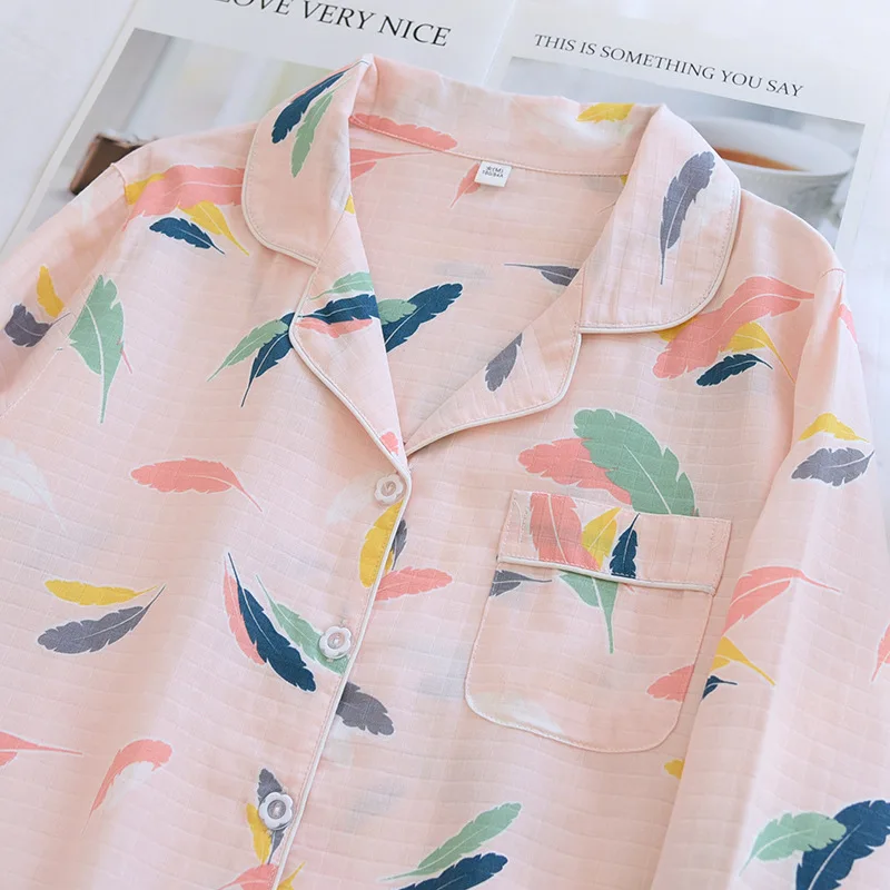 Kevadel/Suvel 2021 uus stiil puuvillane pidžaama komplekt daamid pikkade varrukatega kaks-tükk värvi sulgi pluss suurus home service kawaii