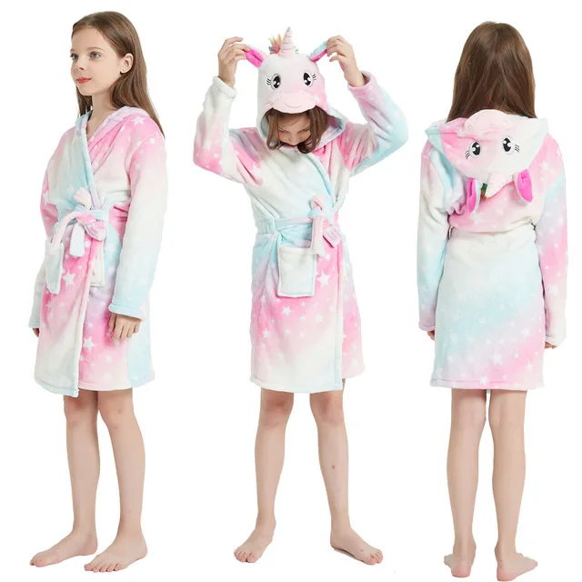 Kigurumi Hommikumantel Tüdrukute Pidžaama Laste Ükssarvik Rüü Beebi Cartoon Kapuutsiga Rätik Kaste Kleit Loomade Riideid Lastele Sleepwear