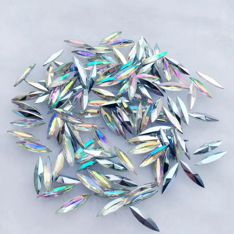 Kuum AB Värvid 4x15mm 750pcs Pikk Navette Crystal Marquise Disain Pointback Kive DIY Kaunistused -E890