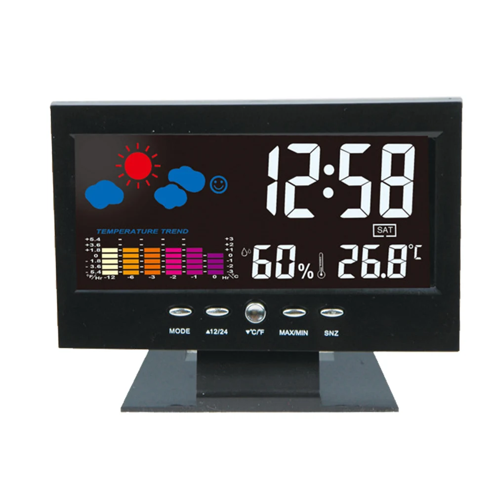 LCD ekraaniga Sise Digitaalne Termomeeter Hygrometer Äratuskell Kalender ilmajaamas Laua taga Kella, Temperatuuri ja Õhuniiskuse Mõõtja Baromeeter