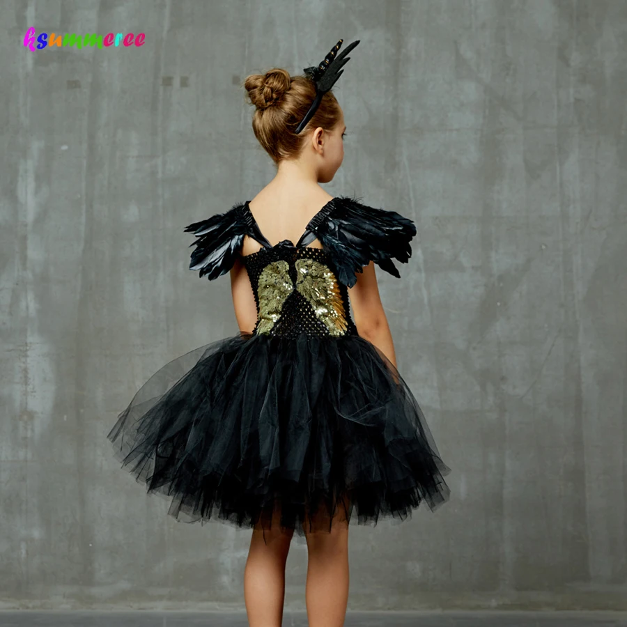 Langenud Ingel Tume Gooti Must Halloween Tutu Kleit Glitter Tiivad Tüdrukud Halloweeni Õhtu Pool Palli Kleit Kuri Nõid Kostüüm