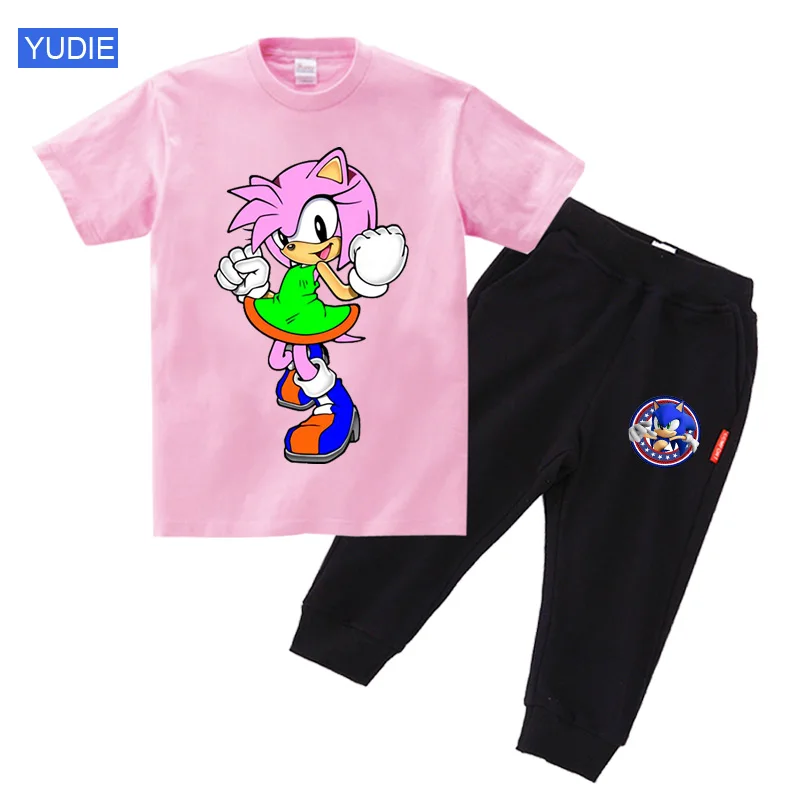 Laste Rõivad Suvel teise lapse Tüdrukute Riided Sonic Siil Amy T-särk+Püksid Kids Riided Teismeline Sünnipäeva kingitus Sobib