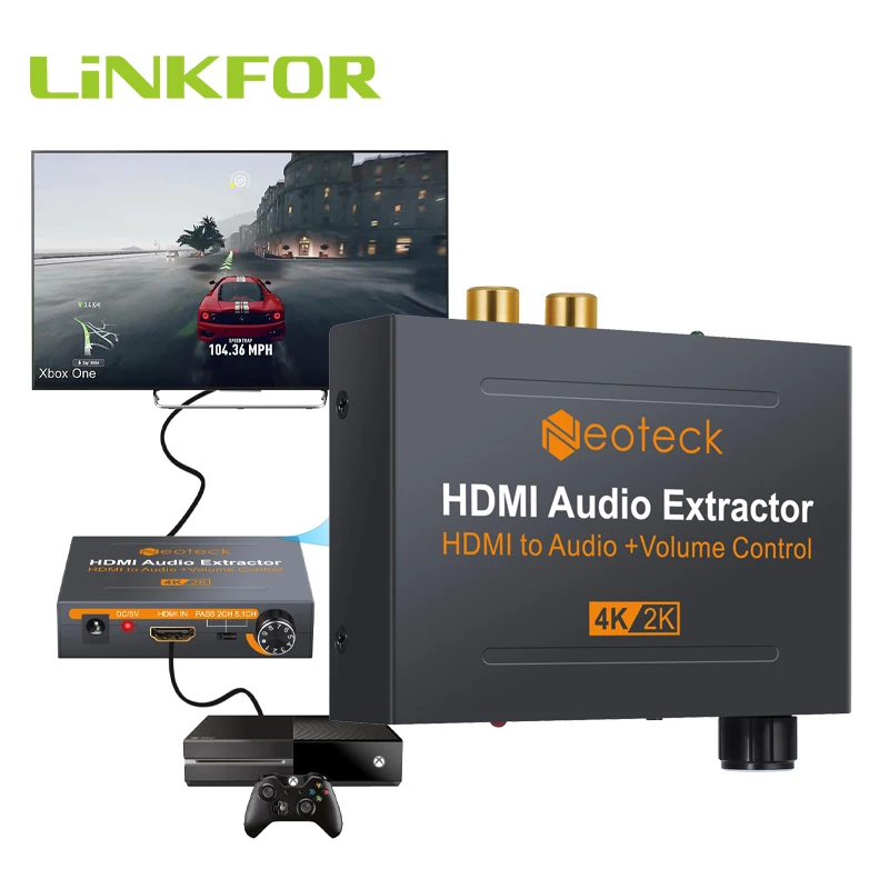 LiNKFOR HDMI Audio Extractor 3,5 mm Stereo Audio Extractor Toetab 4K x 2K Maht Kontrolli Võimendi DVD HDMI Audio