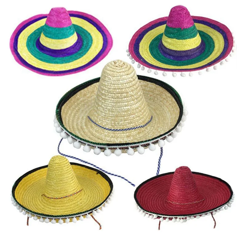 Looduslik Mehed Õled Mehhiko Sombrero Müts Naiste Värvikas Sünnipäeva Laua Kaunistamiseks Pool Mütsid