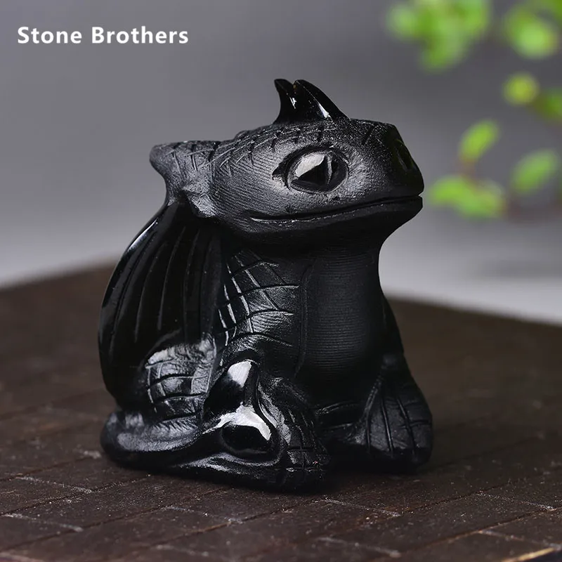Looduslik Obsidian Kvarts Hambutu Dragon Käsitsi Nikerdatud Crystal Poleeritud Kvarts Tervendav Kivid Kivid Kodus DIY Teenetemärgid