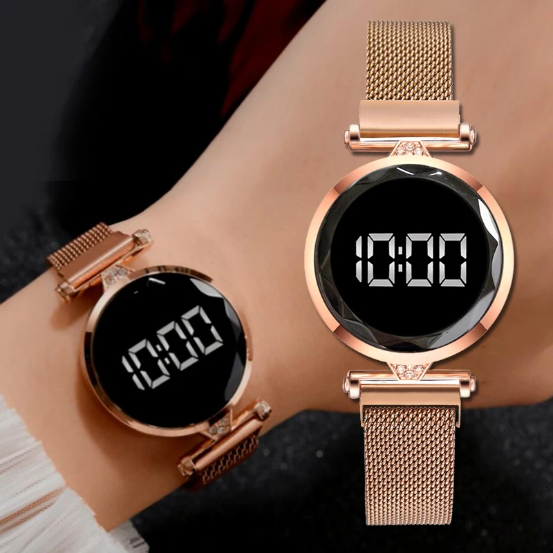 Luksus Rose Gold Magnet Naiste Digital Watch Mood Daamid, LED Elektrooniline Randmele Käekella Relogio Feminino Kellad Naiste Käekellad