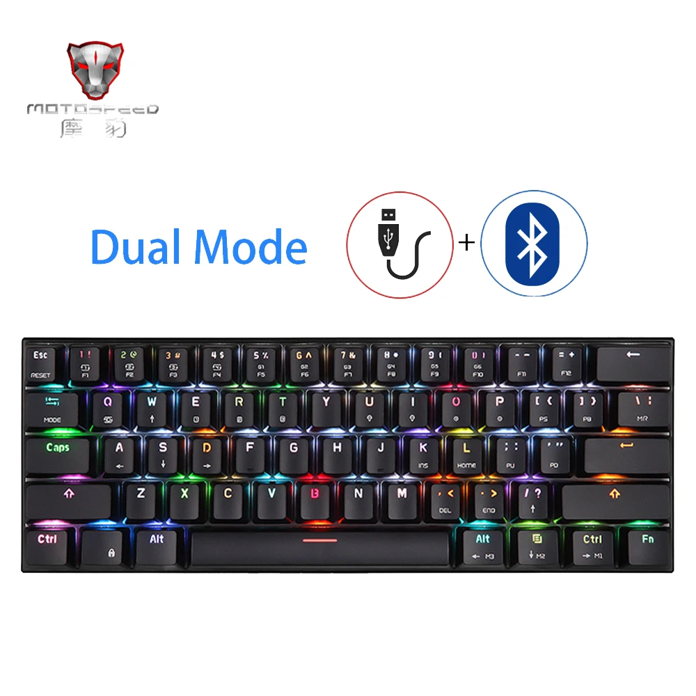 MOTOSPEED CK62 USB Juhtmega Bluetooth Dual Mode on Mehaaniline RGB Taustavalgustusega Gaming Klaviatuuri , 61 Võtmed Kaasaskantav Mini Klaviatuur