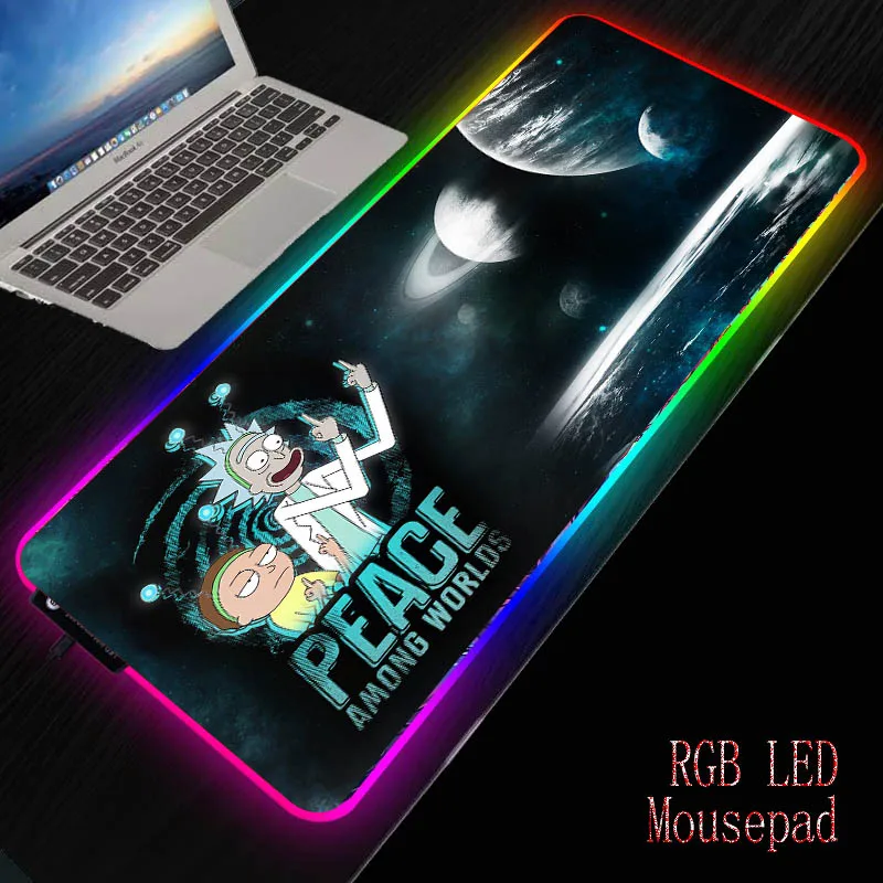 MRG Anime Morty RGB Mängude Suur Mousepad LED Valgustus USB Klaviatuur Värvikas Desk Pad Rick Hiired Matt Sülearvuti Lauaarvuti