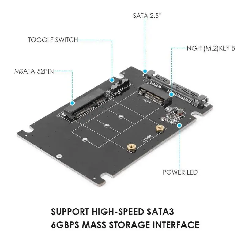 MSATA NGFF M2 SATA Adapter Converter mSATA/NGFF SSD 2,5 inch SATA adaptator Adapteri Tugi mSATA SSD+2 M. NGFF SSD