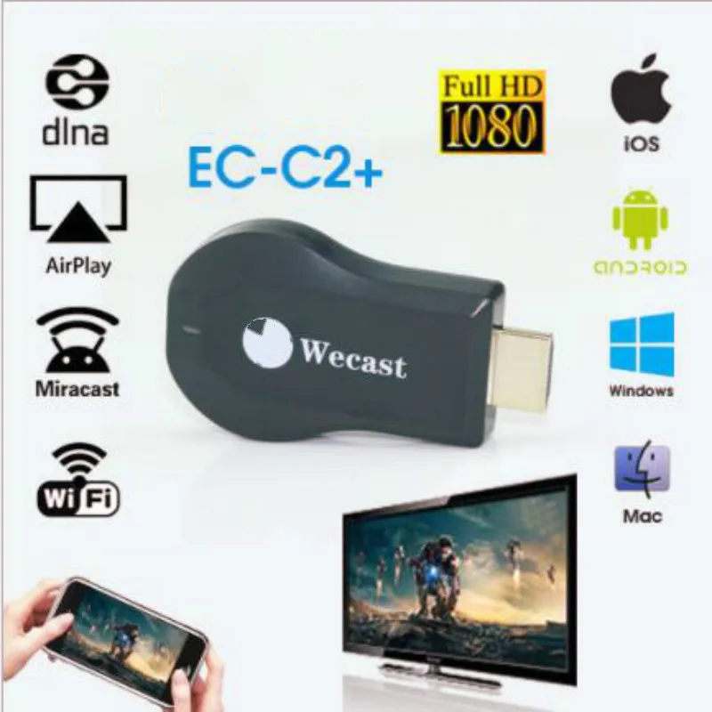 Miracast DLNA Wireless WiFi Ekraan Originaal Wecast C2+ TV Dongle HDMI-ühilduvate Streaming Media Playeri Tugi Android