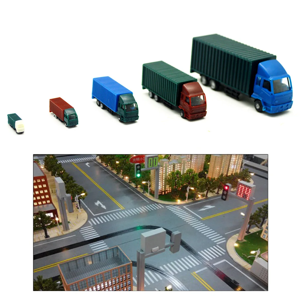 Mudel Auto Mitu Suhe Container Truck Mänguasjad ABS Plastikust Rongi Paigutus 5tk Liiva Tabel Mini Simulatsiooni Hoone Diorama