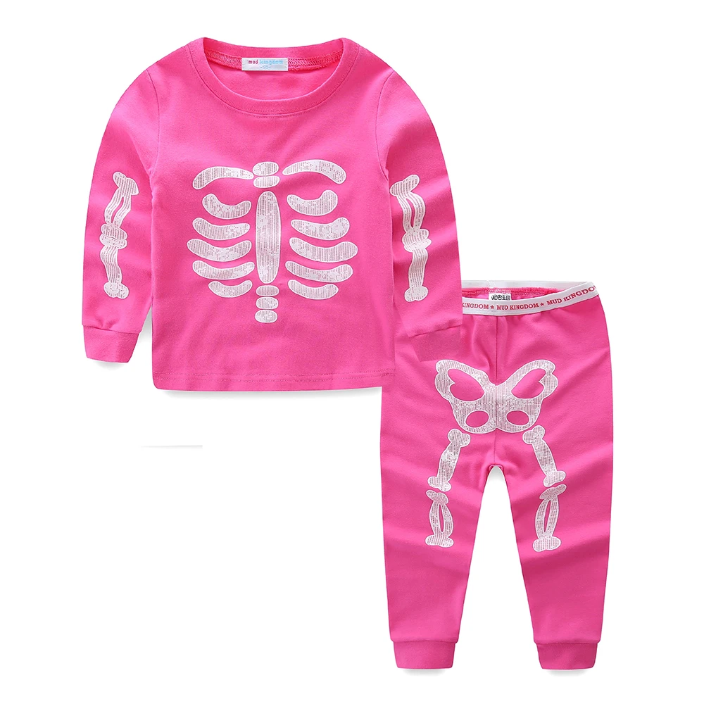 Mudkingdom Vähe Poisid Tüdrukud Pajama Set Hõõguv Halloween Luustiku Mood Lapsed Sleepwear Varustus