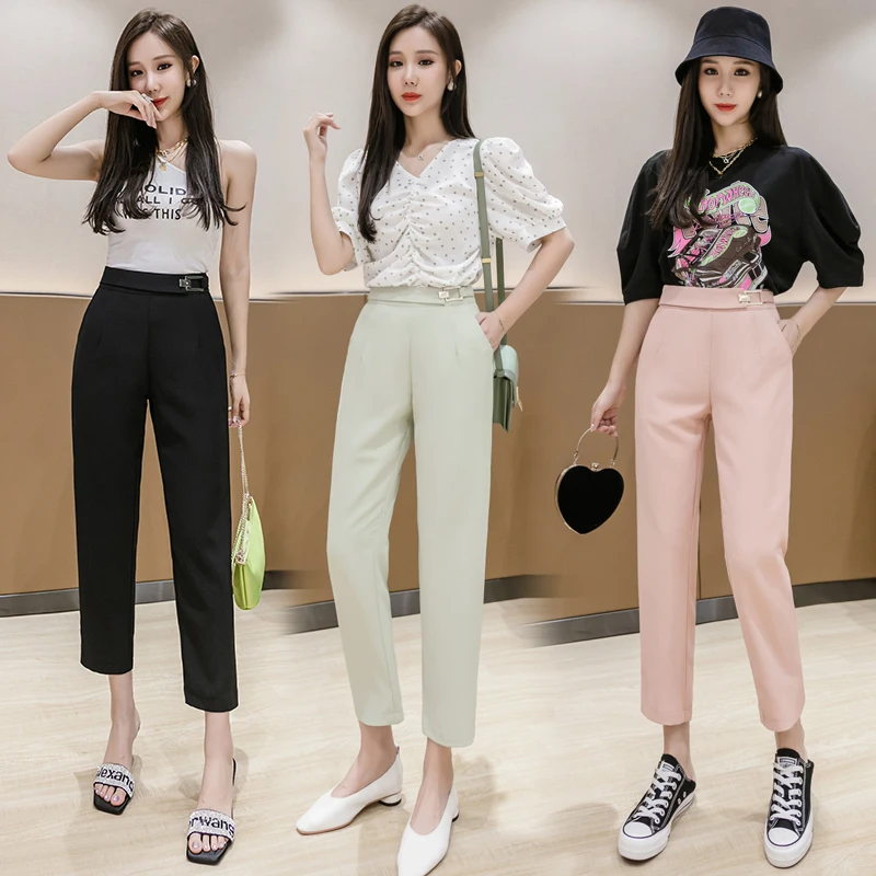 Must ametlik püksid naiste kõrge vöökoht õhuke ameti töö elegantne daam korea stiilis pahkluu pikkusega püksid 2020. aasta suvel pantalon femme