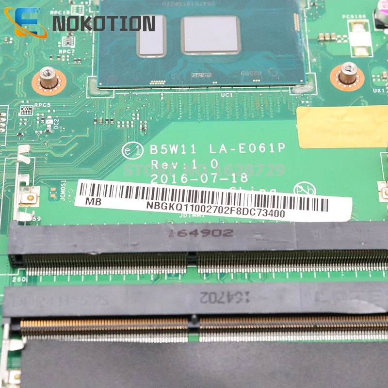NOKOTION Jaoks Acer aspire ES1-572 sülearvuti emaplaadi NBGKQ11002 NB.GKQ11.002 B5W11 LA-E061P SR2ZU I5-7200U CPU DDR4